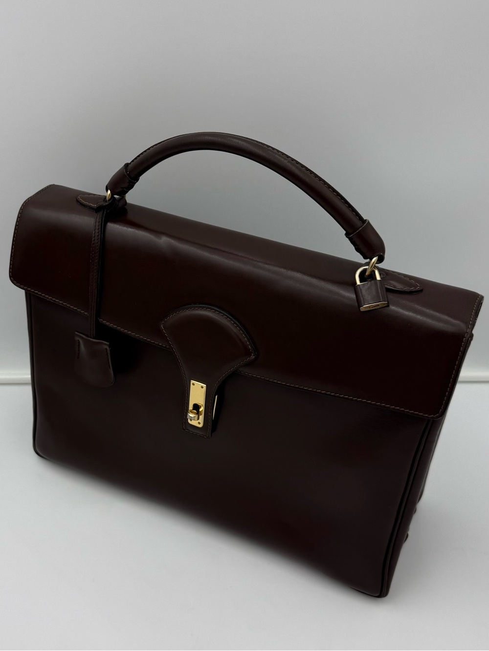 🇮🇹COLOMBO 1937 MILANO • Unisex Brown Box Calf 38 Bag (Kelly Sac à Dépêches Type) - Picture 16 of 16